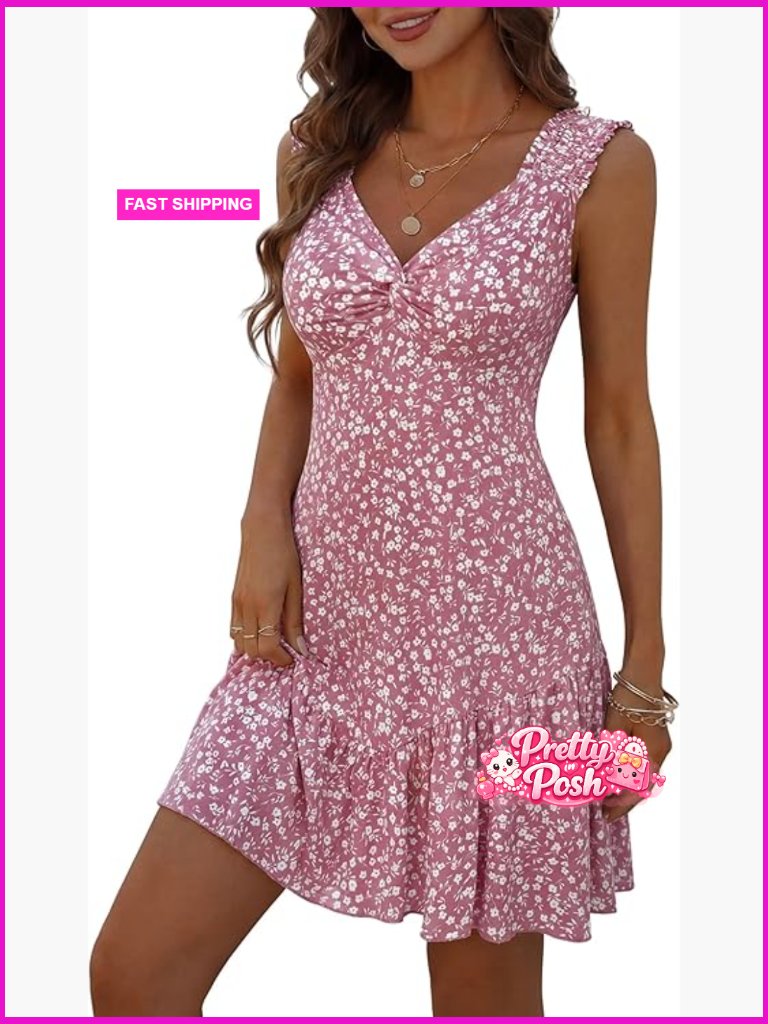 V Neck Sleeveless Twist Front Mini Dress With Pockets